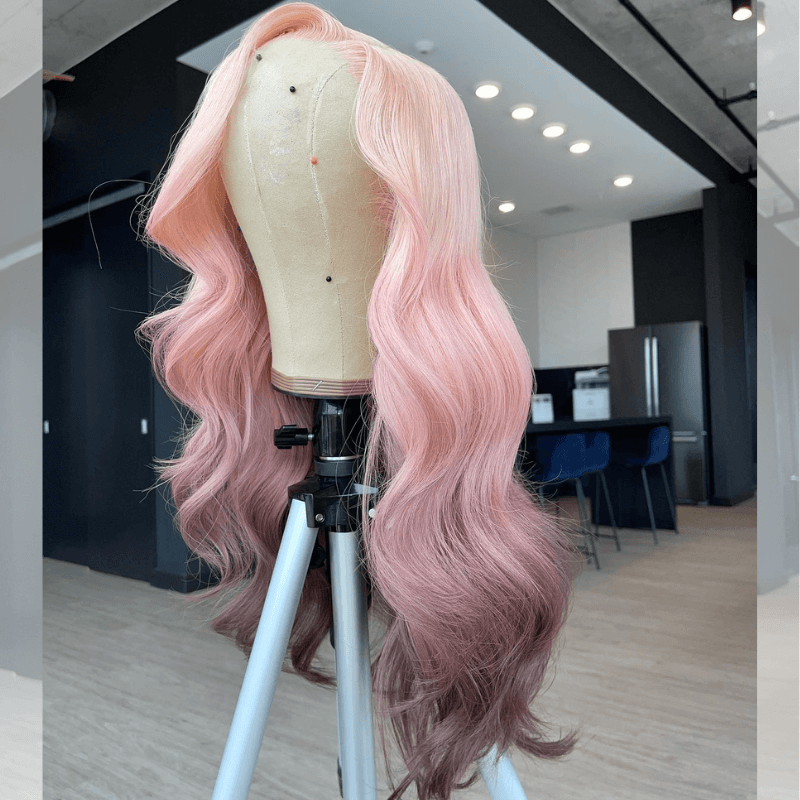SZC Ombre Light Pink Gray Colored HD Lace Front Virgin Human Hair Wig