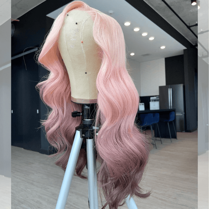 SZC Ombre Light Pink Gray Colored HD Lace Front Virgin Human Hair Wig