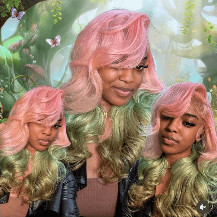 SZC Ombre Pink Pastel Green Brown 200 Density Lace Front Human Hair Wigs