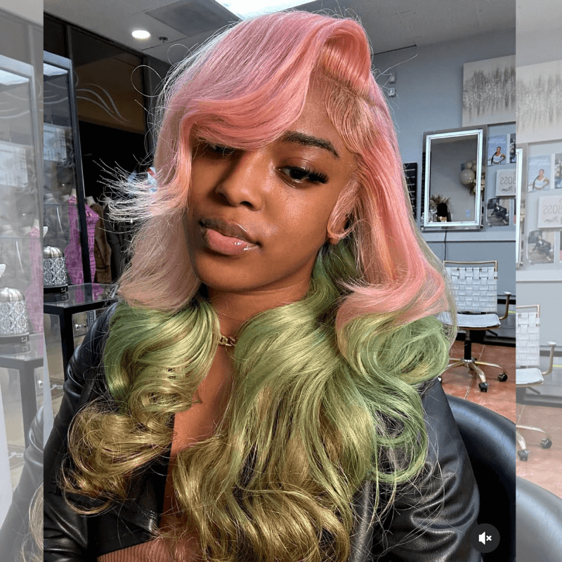 SZC Ombre Pink Pastel Green Brown 200 Density Lace Front Human Hair Wigs