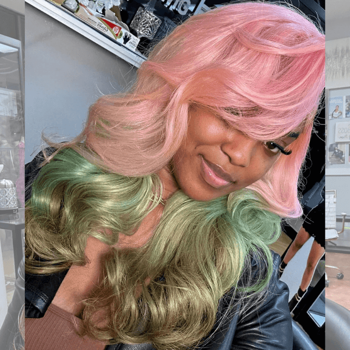 SZC Ombre Pink Pastel Green Brown 200 Density Lace Front Human Hair Wigs