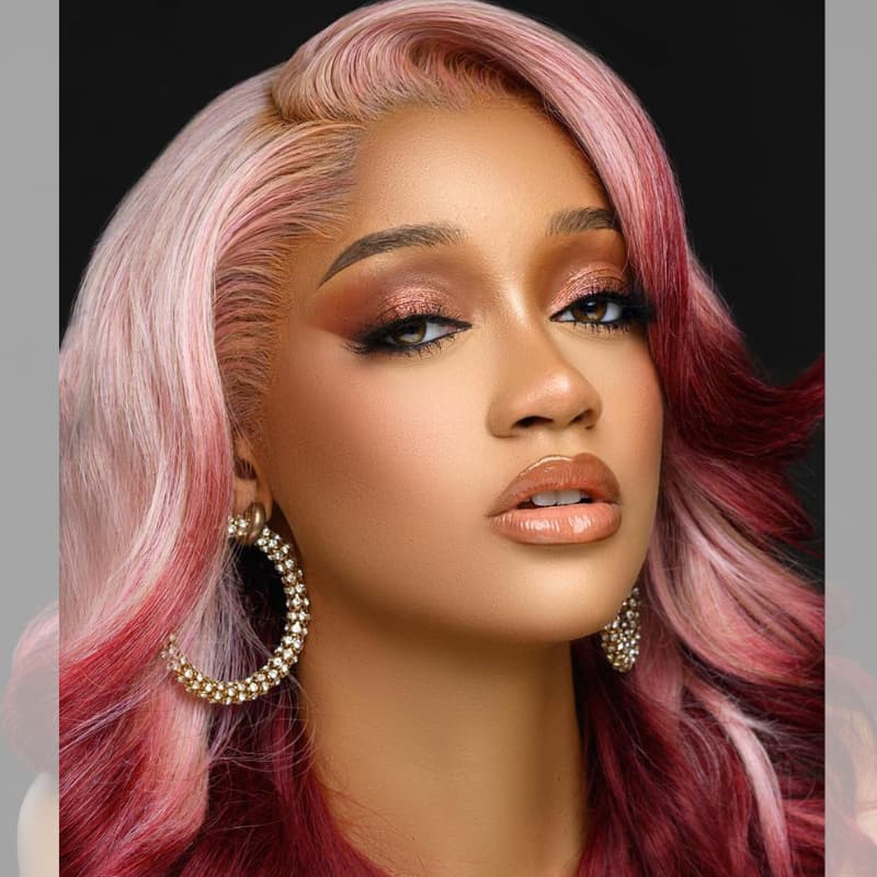 SZC Ombre Pink Strawberry Red 13x4 Lace Front Virgin Human Hair Wigs