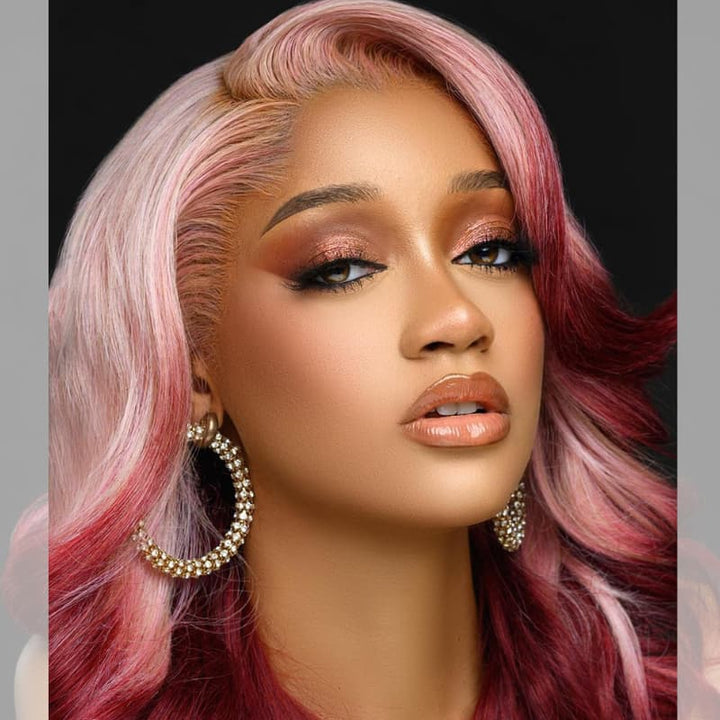 SZC Ombre Pink Strawberry Red 13x4 Lace Front Virgin Human Hair Wigs