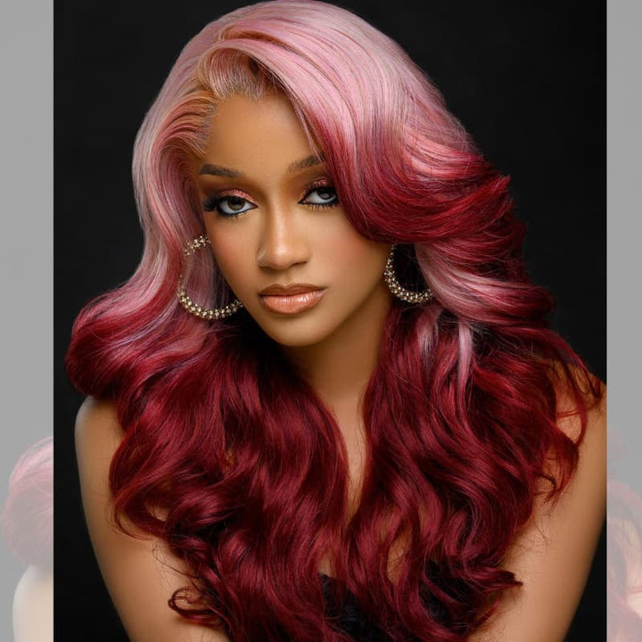 SZC Ombre Pink Strawberry Red 13x4 Lace Front Virgin Human Hair Wigs