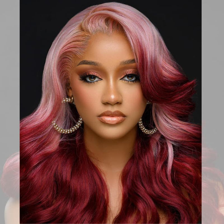 SZC Ombre Pink Strawberry Red 13x4 Lace Front Virgin Human Hair Wigs