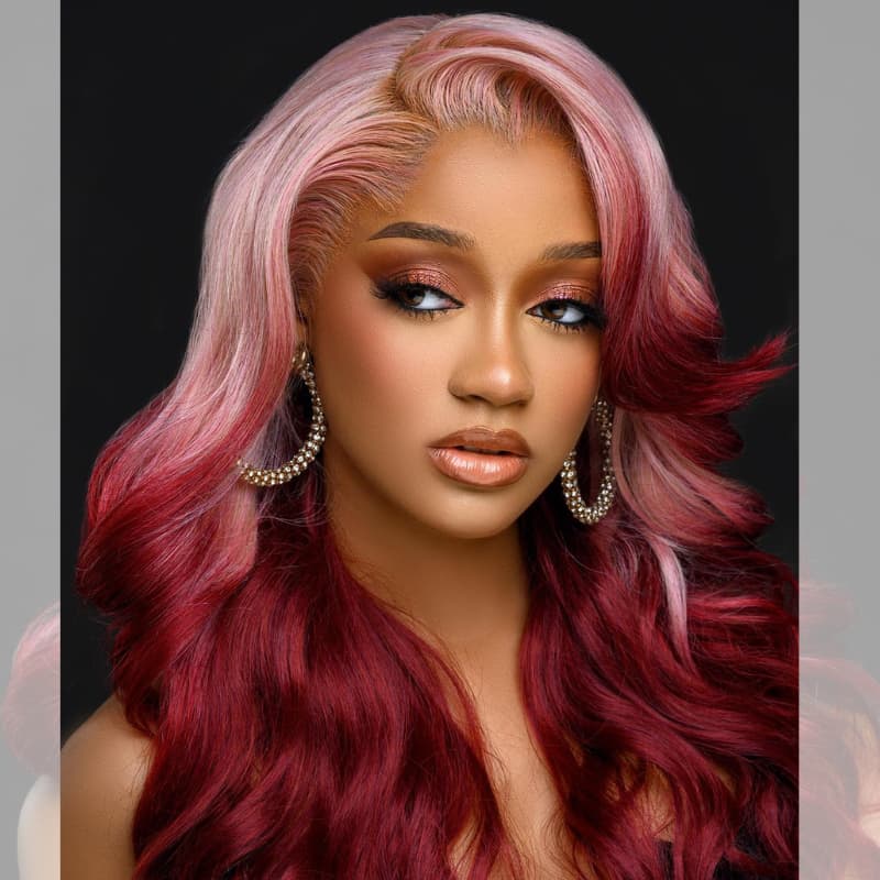 SZC Ombre Pink Strawberry Red 13x4 Lace Front Virgin Human Hair Wigs