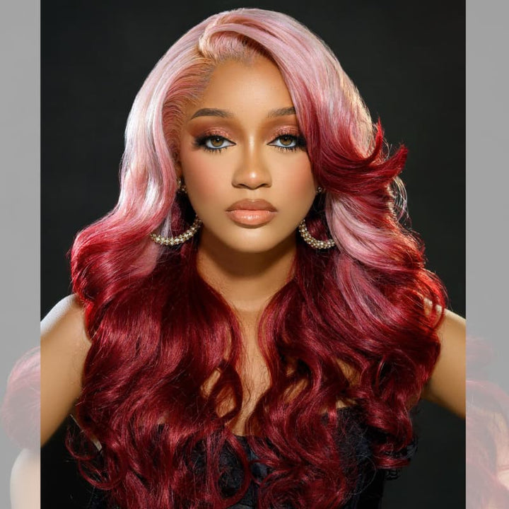 SZC Ombre Pink Strawberry Red 13x4 Lace Front Virgin Human Hair Wigs