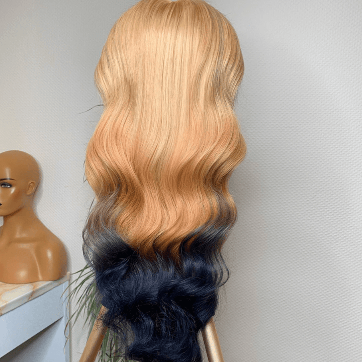 SZC Ombre Strawberry Honey Blonde Black Color Lace Front Virgin Hair Wigs