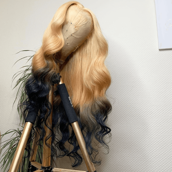 SZC Ombre Strawberry Honey Blonde Black Color Lace Front Virgin Hair Wigs