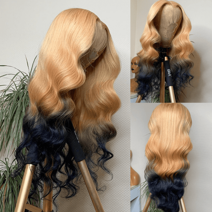 SZC Ombre Strawberry Honey Blonde Black Color Lace Front Virgin Hair Wigs