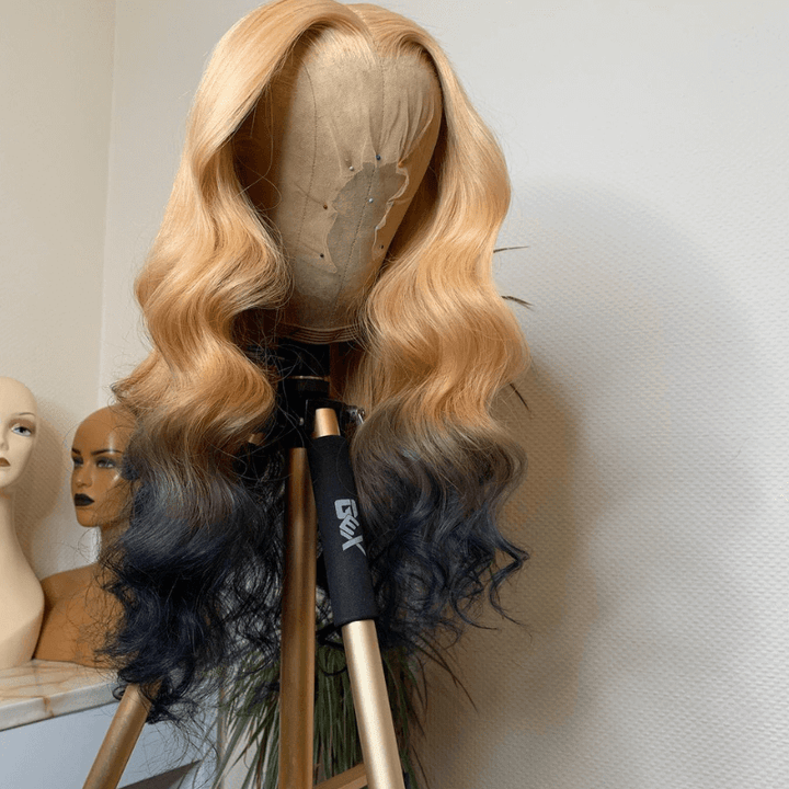 SZC Ombre Strawberry Honey Blonde Black Color Lace Front Virgin Hair Wigs