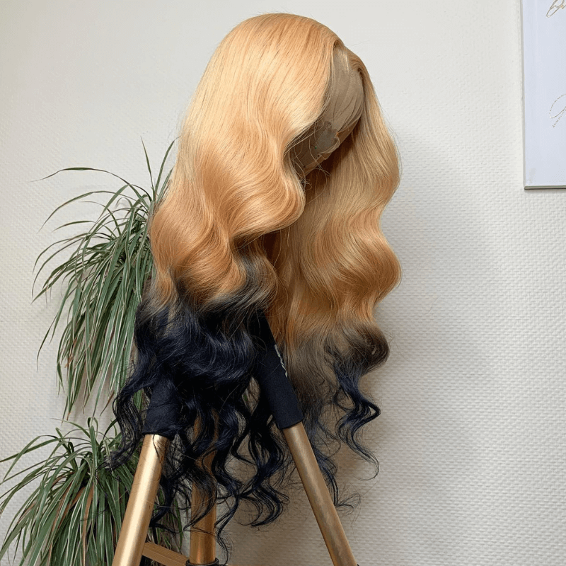 SZC Ombre Strawberry Honey Blonde Black Color Lace Front Virgin Hair Wigs