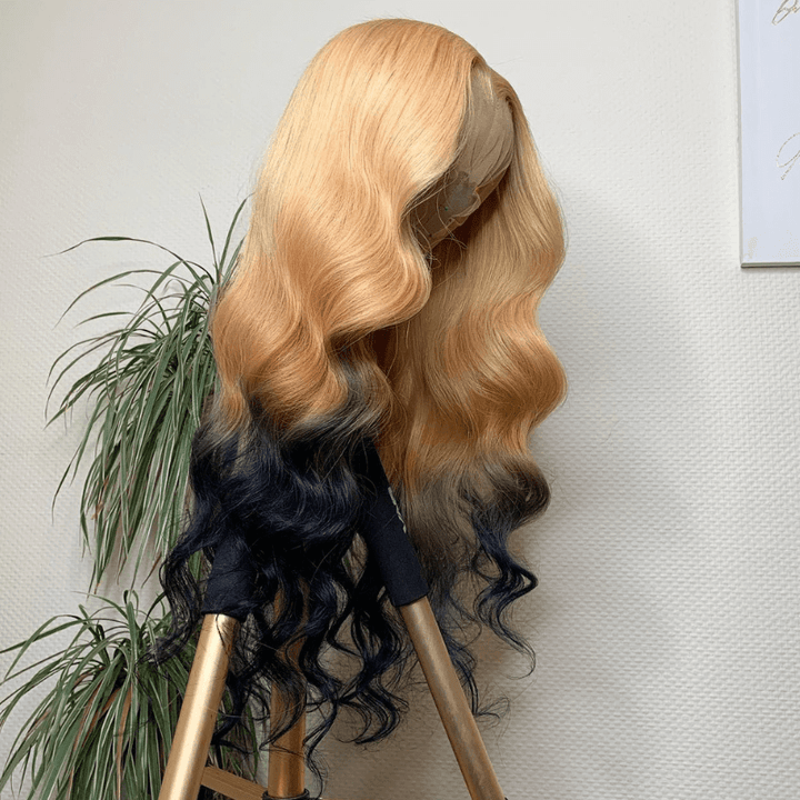 SZC Ombre Strawberry Honey Blonde Black Color Lace Front Virgin Hair Wigs