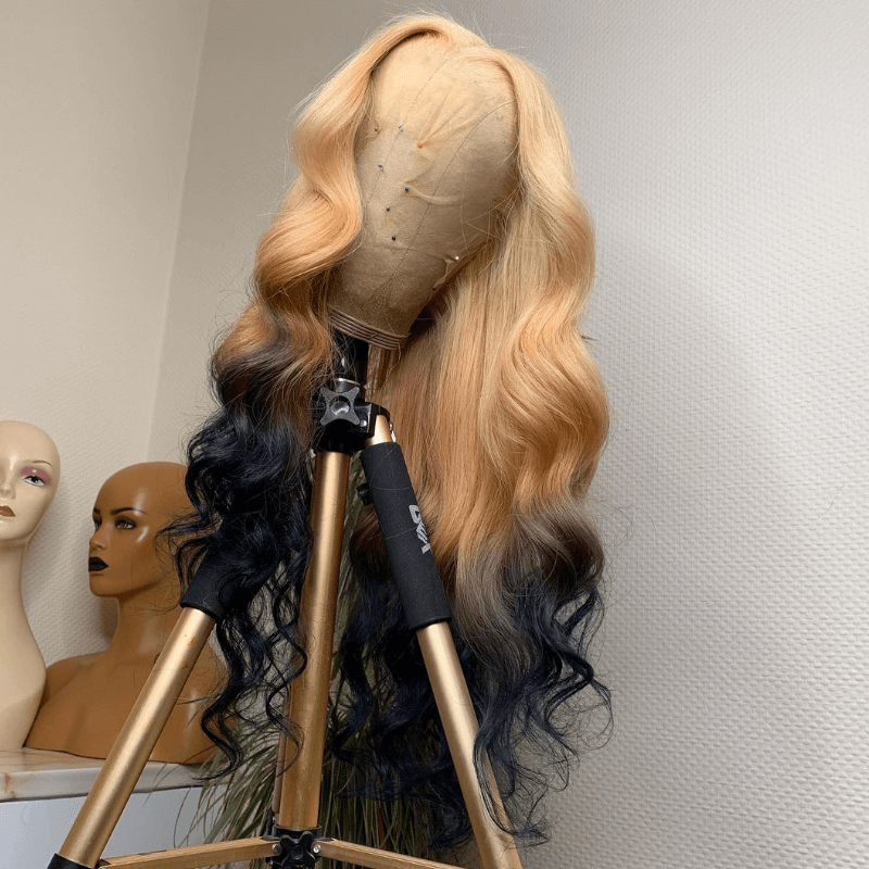 SZC Ombre Strawberry Honey Blonde Black Color Lace Front Virgin Hair Wigs