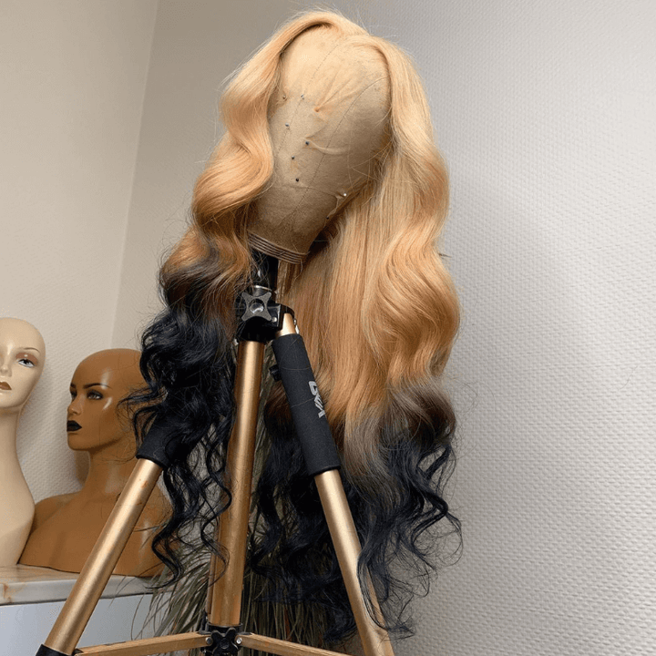 SZC Ombre Strawberry Honey Blonde Black Color Lace Front Virgin Hair Wigs