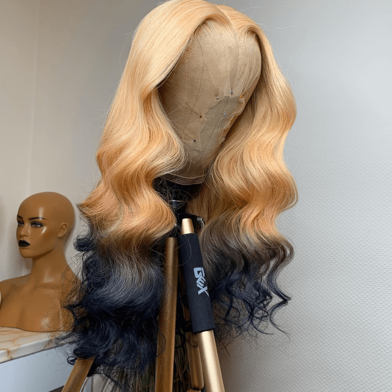 SZC Ombre Strawberry Honey Blonde Black Color Lace Front Virgin Hair Wigs