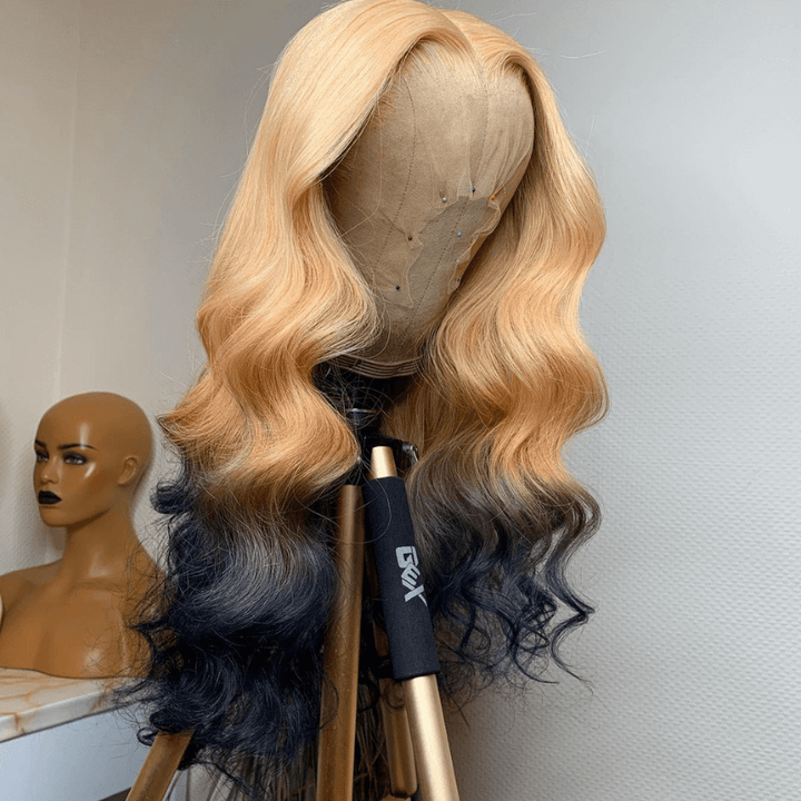 SZC Ombre Strawberry Honey Blonde Black Color Lace Front Virgin Hair Wigs