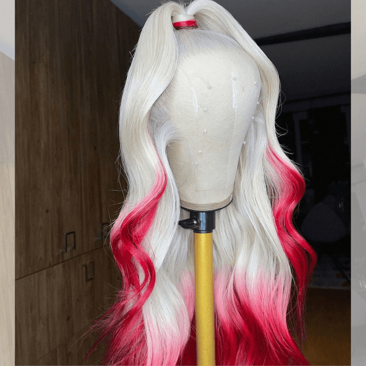 SZC Ombre White Blonde Burgundy Red Black Color Lace Front Human Hair Wigs