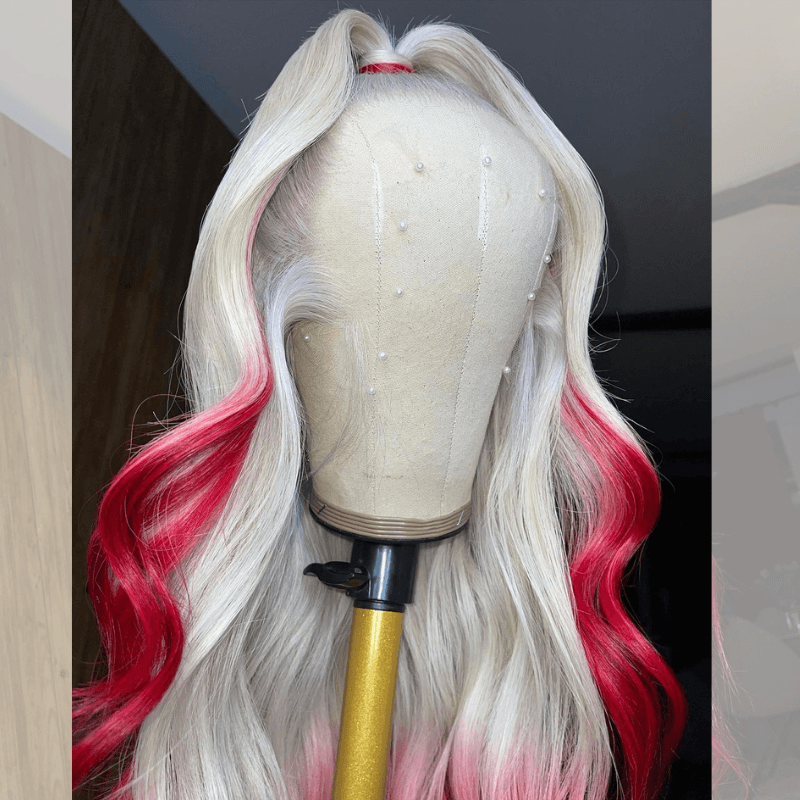 SZC Ombre White Blonde Burgundy Red Black Color Lace Front Human Hair Wigs