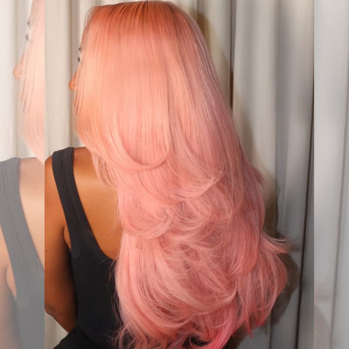 SZC Pale Pink Wavy 13x4 Lace Front Virgin Human Hair Wigs