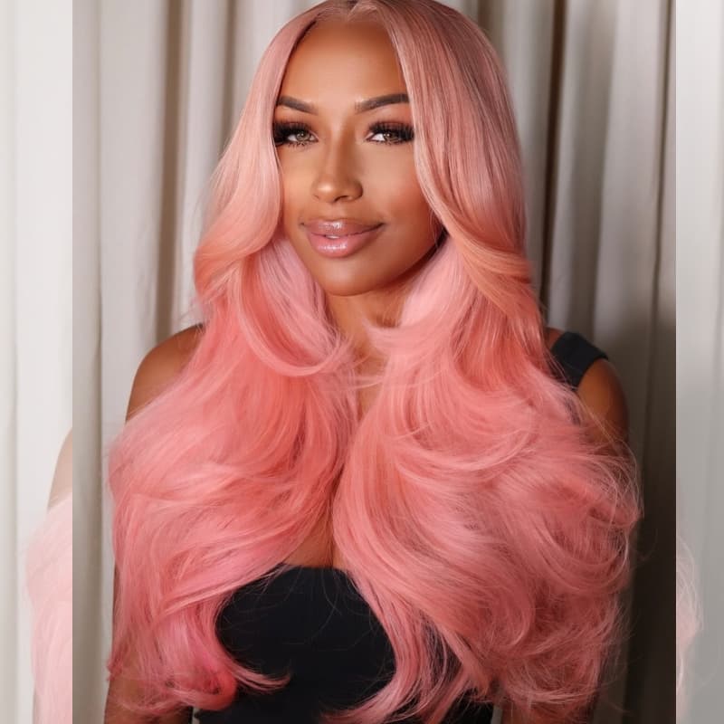 SZC Pale Pink Wavy 13x4 Lace Front Virgin Human Hair Wigs
