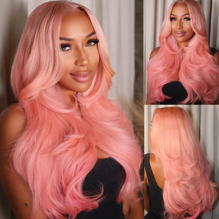 SZC Pale Pink Wavy 13x4 Lace Front Virgin Human Hair Wigs