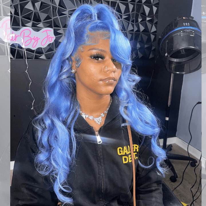 SZC Pastel Blue 200 Density 13x4 Lace Front Virgin Human Hair Wigs