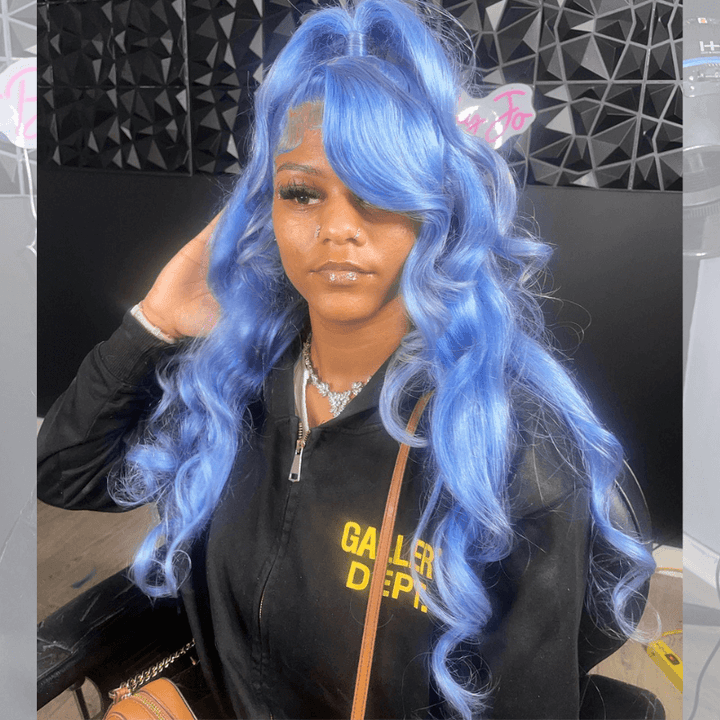 SZC Pastel Blue 200 Density 13x4 Lace Front Virgin Human Hair Wigs