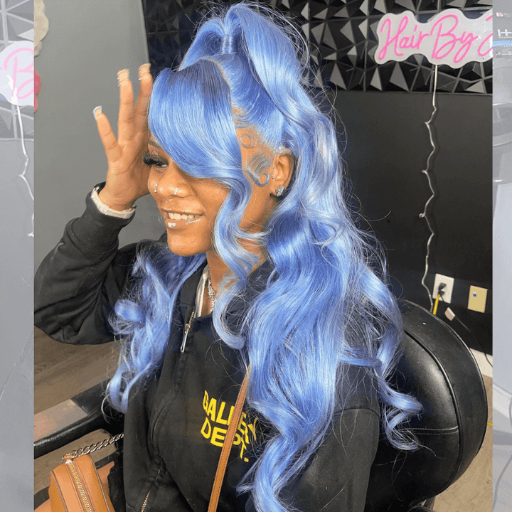 SZC Pastel Blue 200 Density 13x4 Lace Front Virgin Human Hair Wigs
