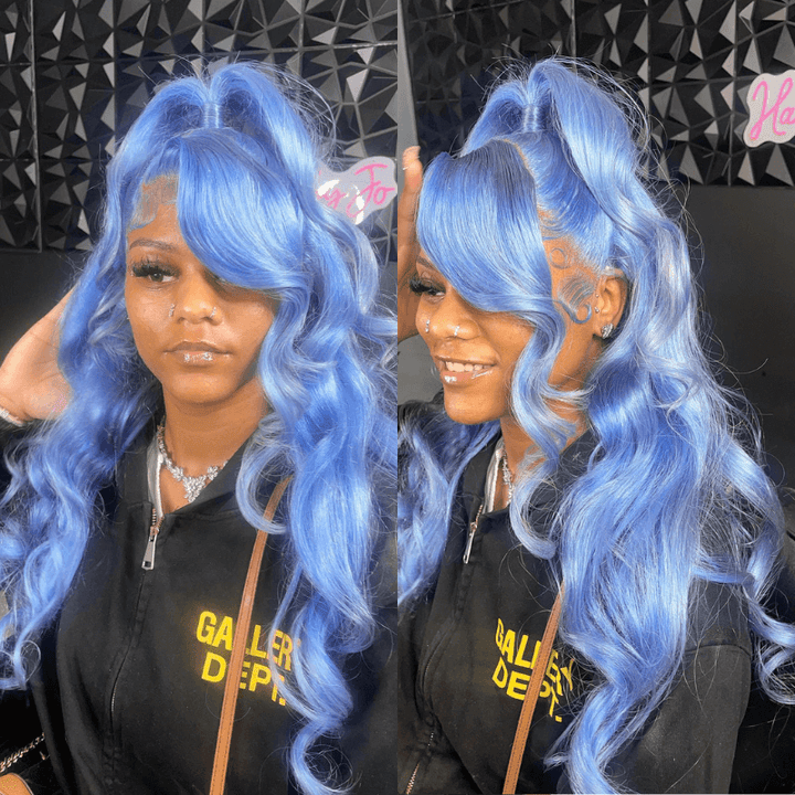 SZC Pastel Blue 200 Density 13x4 Lace Front Virgin Human Hair Wigs