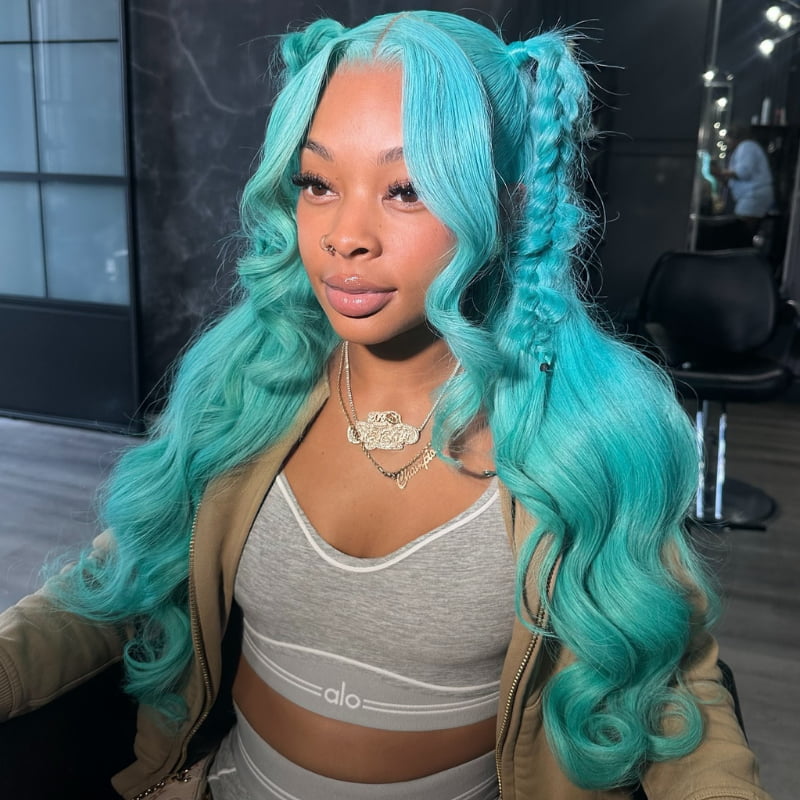 SZC Pastel Blue Body Wave 13x4 HD Lace Front Virgin Human Hair Wigs