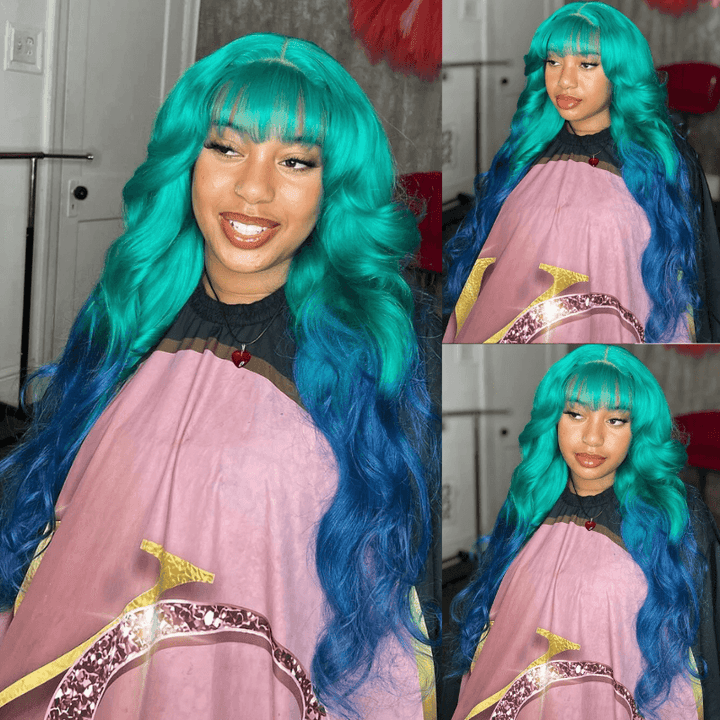 SZC Pastel Green Blue Straight Body Wave 13x4 Lace Front Virgin Human Hair Wigs