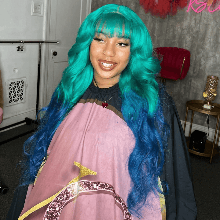 SZC Pastel Green Blue Straight Body Wave 13x4 Lace Front Virgin Human Hair Wigs