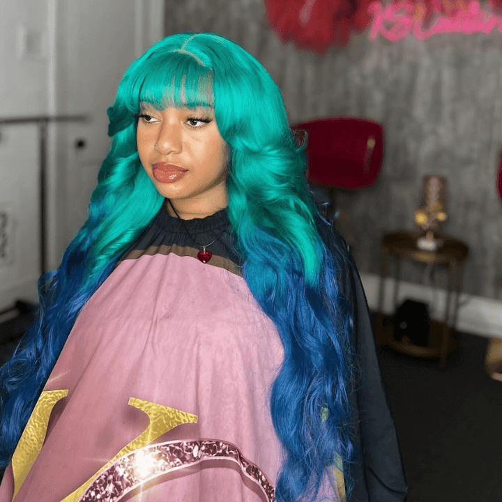 SZC Pastel Green Blue Straight Body Wave 13x4 Lace Front Virgin Human Hair Wigs