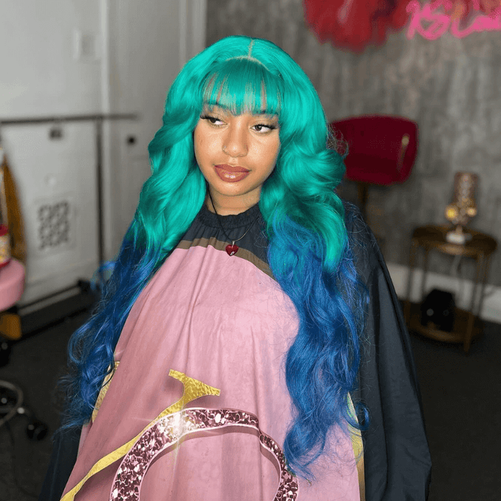 SZC Pastel Green Blue Straight Body Wave 13x4 Lace Front Virgin Human Hair Wigs