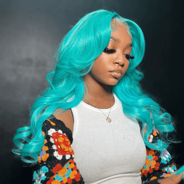 SZC Pastel Green Body Wave 13x4 HD Lace Front Virgin Human Hair Wigs