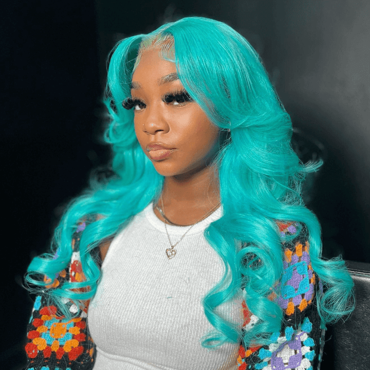 SZC Pastel Green Body Wave 13x4 HD Lace Front Virgin Human Hair Wigs
