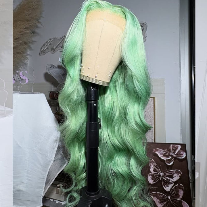 SZC Pastel Ice Mint Green 13x4 Lace Front Virgin Human Hair Wigs 200 Density