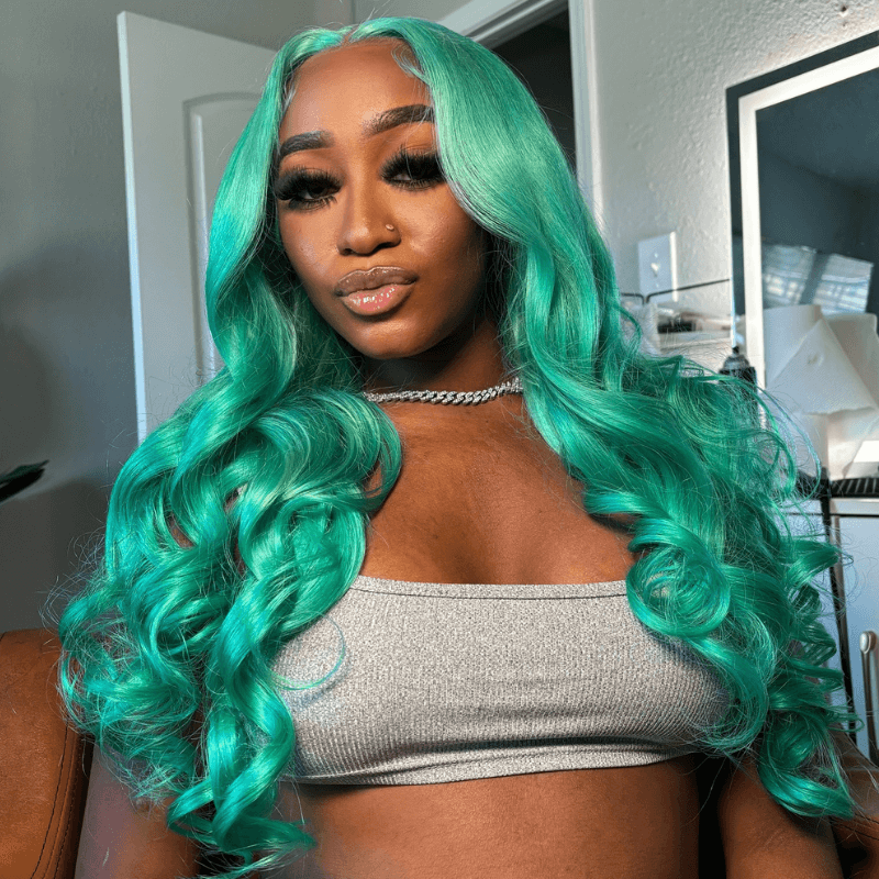 SZC Pastel Mint Green Color Body Wave Lace Front Virgin Human Hair Wig