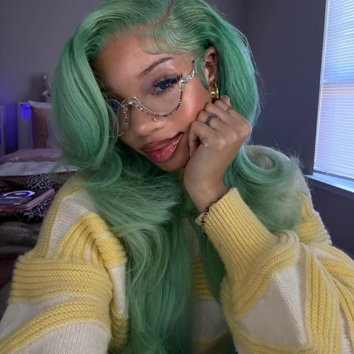 SZC Pastel Teal Green 13x4 Lace Front Virgin Human Hair Wigs 200 Density
