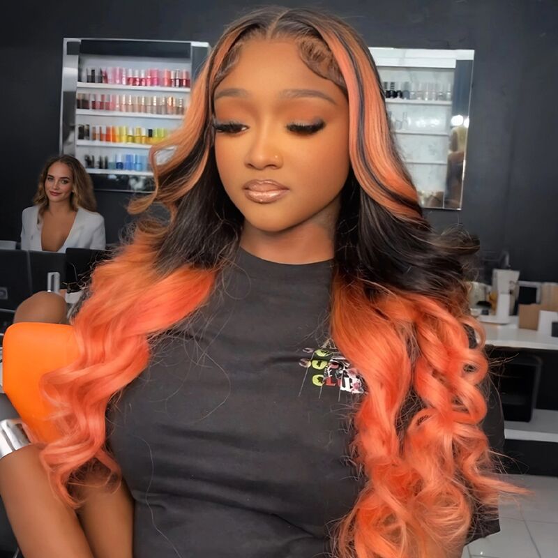 SZC Peachy Pink Orange 13x4 Lace Front Virgin Human Hair Wigs