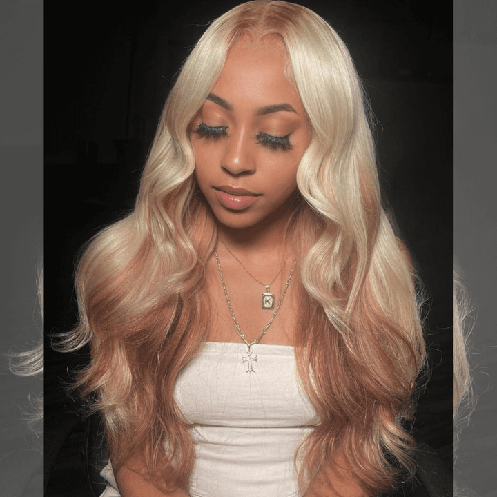 SZC Peekaboo Blonde Light Brown Body Wave Lace Front Human Hair Wigs