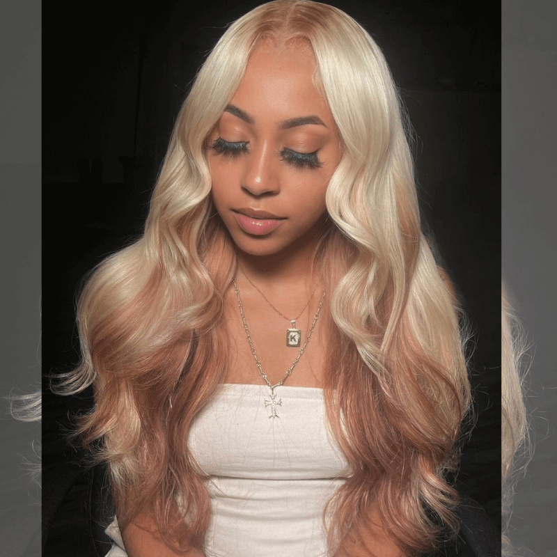 SZC Peekaboo Blonde Light Brown Body Wave Lace Front Human Hair Wigs