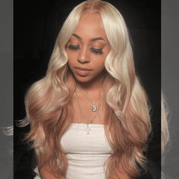 SZC Peekaboo Blonde Light Brown Body Wave Lace Front Human Hair Wigs