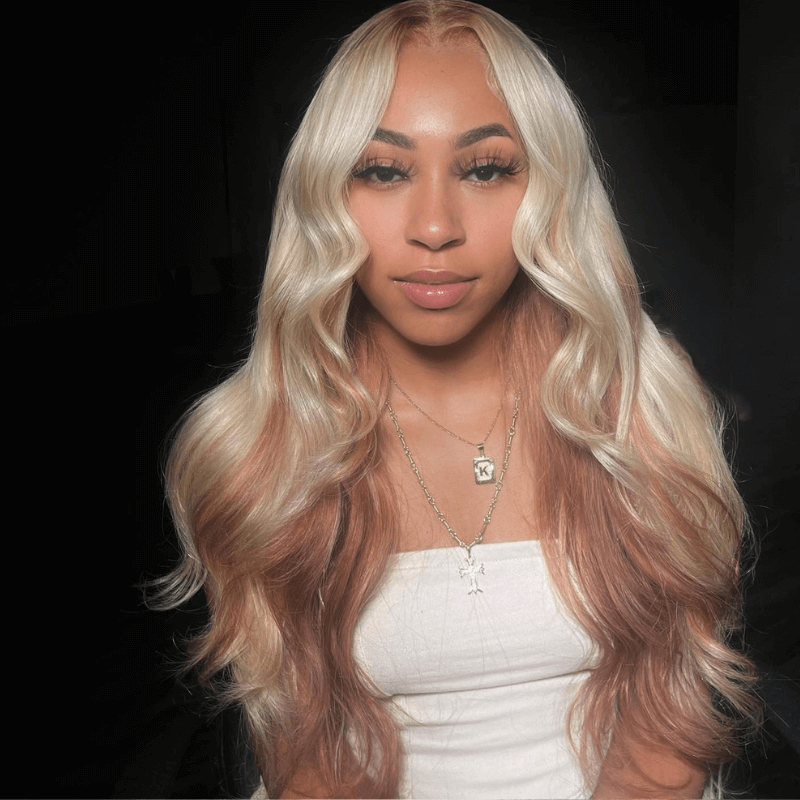 SZC Peekaboo Blonde Light Brown Body Wave Lace Front Human Hair Wigs