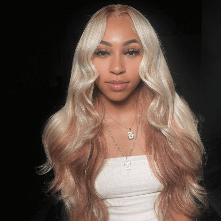 SZC Peekaboo Blonde Light Brown Body Wave Lace Front Human Hair Wigs