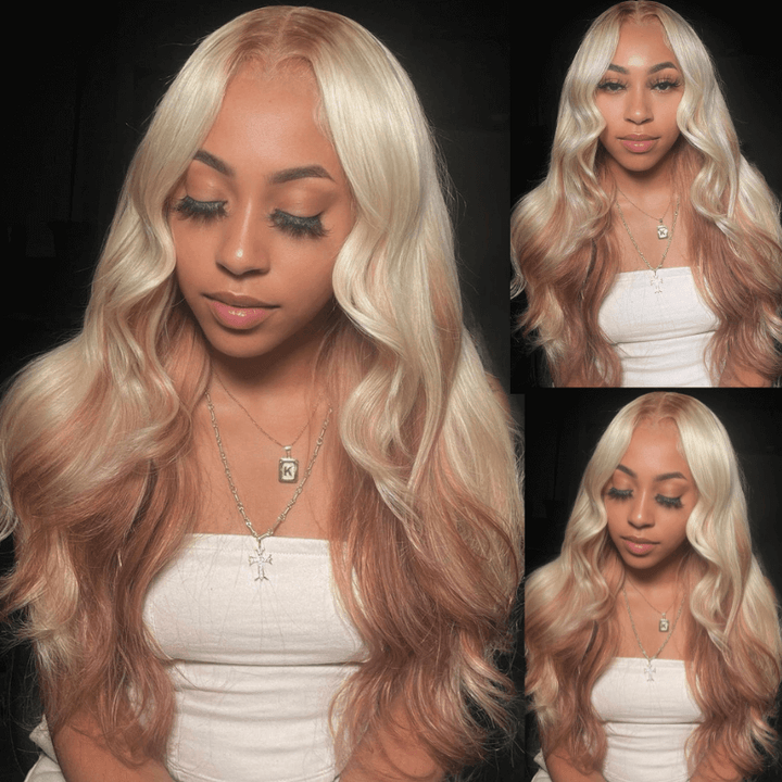 SZC Peekaboo Blonde Light Brown Body Wave Lace Front Human Hair Wigs