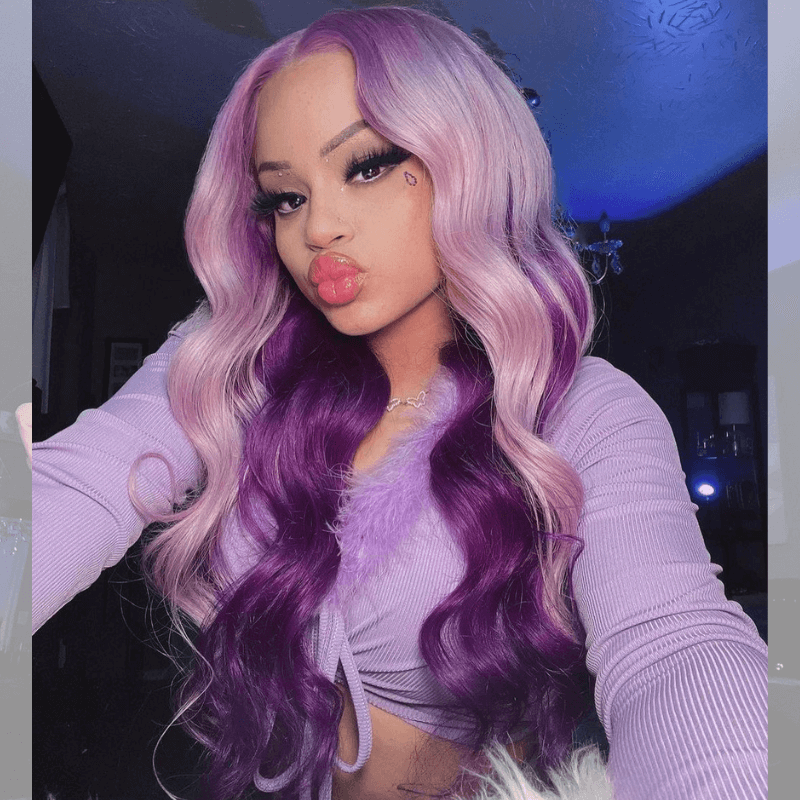 SZC Peekaboo Purple Lavender 200 Density Body Wave HD Lace Front Hair Wigs