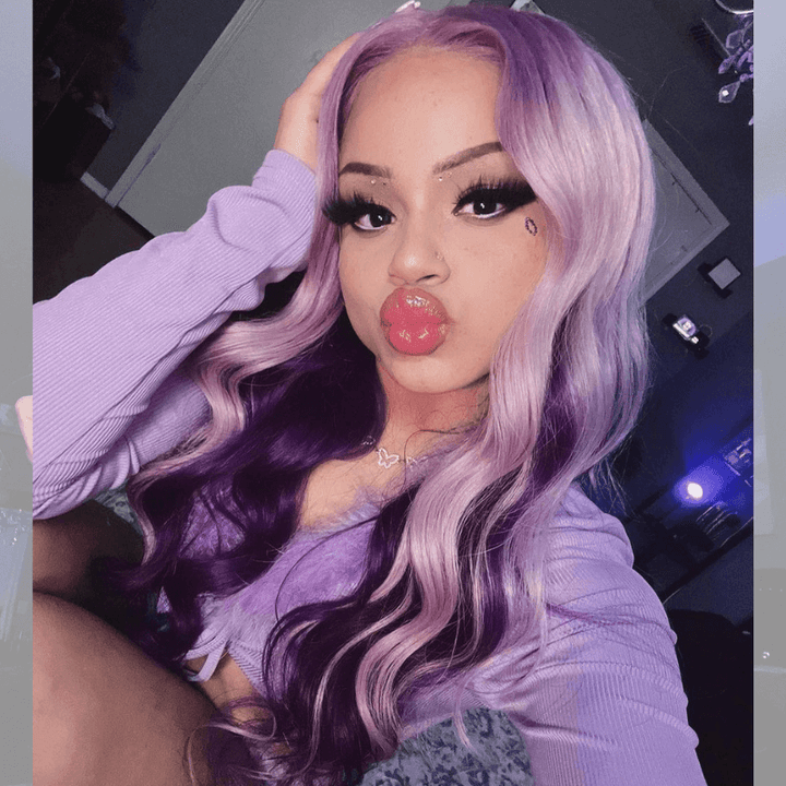 SZC Peekaboo Purple Lavender 200 Density Body Wave HD Lace Front Hair Wigs