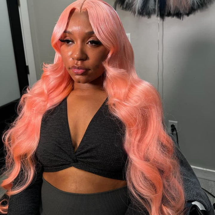 SZC Pink Body Wave Curls 13x4 Lace Front Virgin Human Hair Wigs 200 Density